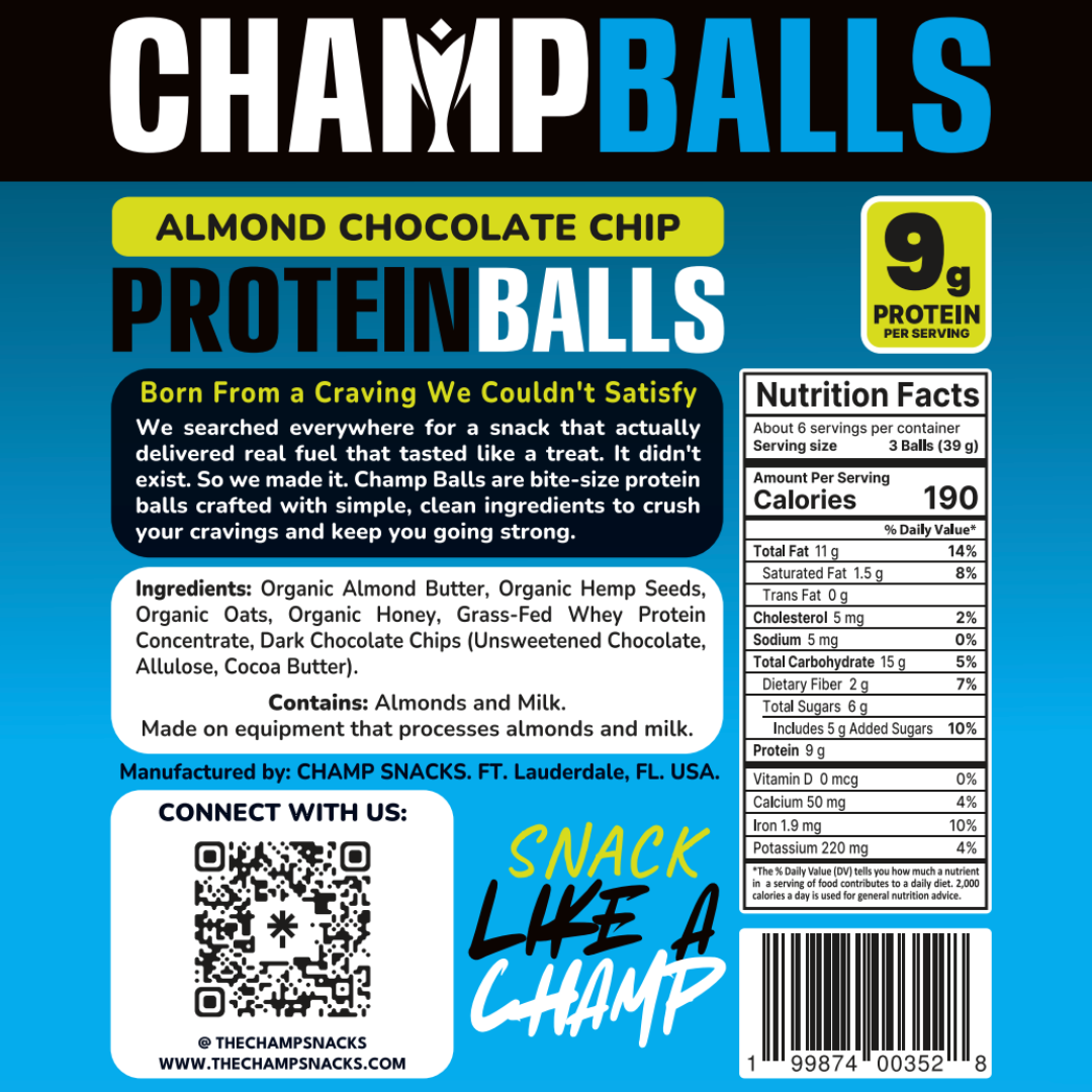 Almond Chocolate Chip Protein Balls (18 ct)